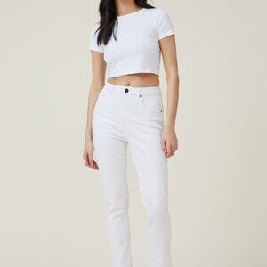 White cotton on straight stretch white jeans